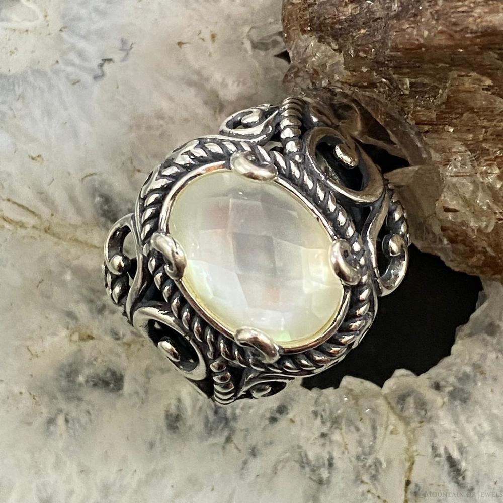 Carolyn Pollack Sterling Oval Mother Of Pearl & Quartz Decorated Doublet Ring